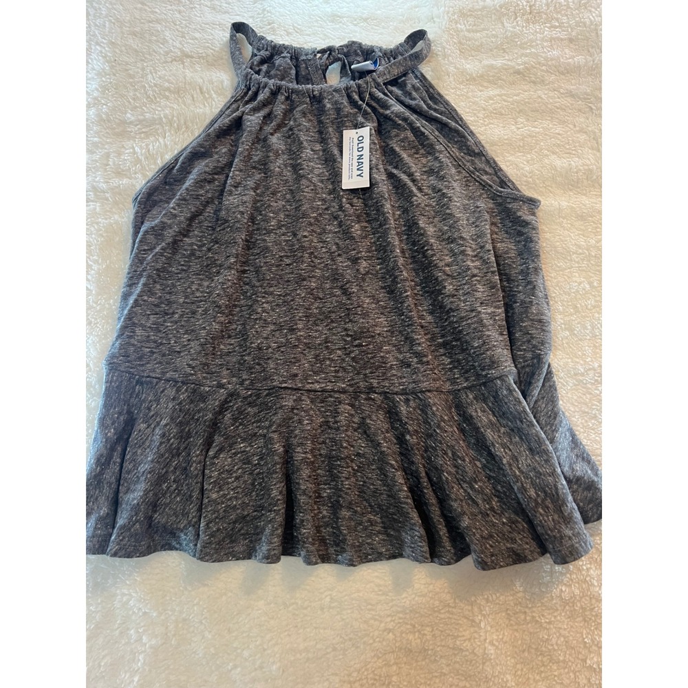 Old Navy Womens Gray Linen Blend Halter Peplum Top Tie Back Small NWT